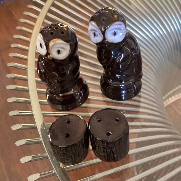 Vintage MCM Japan 2 sets of salt and pepper shakers owl figurines and trees - Picture 3 of 13